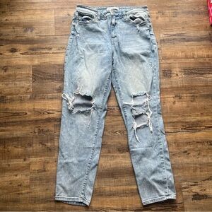 Willow + Root Womens Blue Light Wash Mom Fit Distressed Ripped Denim Jeans Sz 30